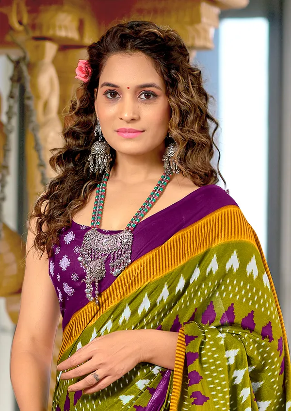 Handicraft_Beautiful_Handicraft_Pure_Soft_MulMulcotton_IKKAT_Hand_Blcok_Print_Saree_With_Blouce_Piece