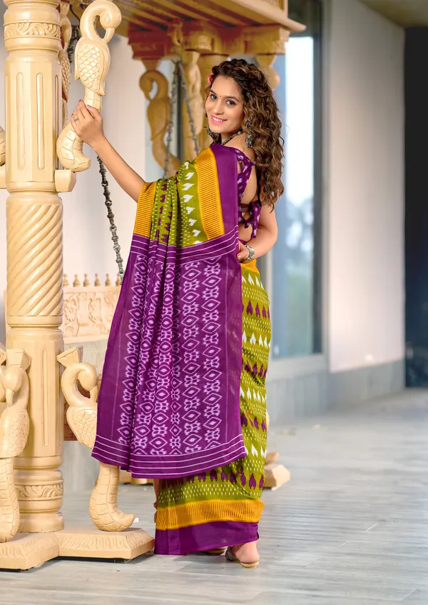 Handicraft_Beautiful_Handicraft_Pure_Soft_MulMulcotton_IKKAT_Hand_Blcok_Print_Saree_With_Blouce_Piece
