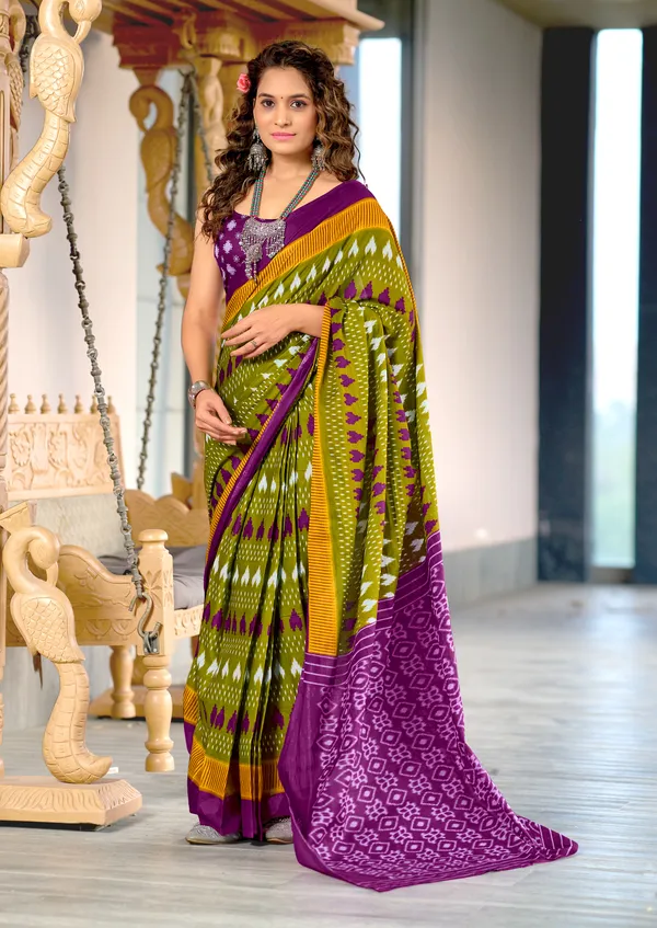 Handicraft_Beautiful_Handicraft_Pure_Soft_MulMulcotton_IKKAT_Hand_Blcok_Print_Saree_With_Blouce_Piece