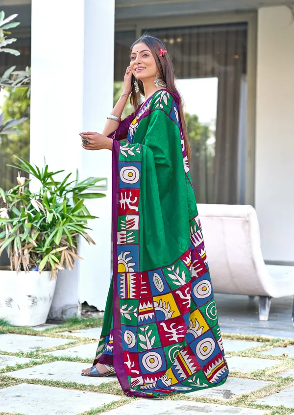 Handicraft_Beautiful_Handicraft_Pure_Soft_MulMulcotton_IKKAT_Hand_Blcok_Print_Saree_With_Blouce_Piece