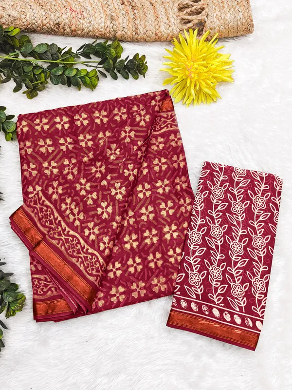 Beautiful_Zari_Border_Handicraft_Pure_Soft_MulMul_Ikkat_Hand_Print_Cotton_Saree_With_Blouse_Piece