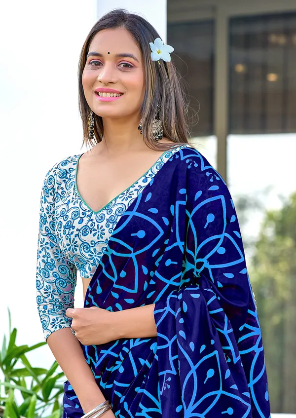 Handicraft_Beautiful_Handicraft_Pure_Soft_MulMulcotton_IKKAT_Hand_Blcok_Print_Saree_With_Blouce_Piece