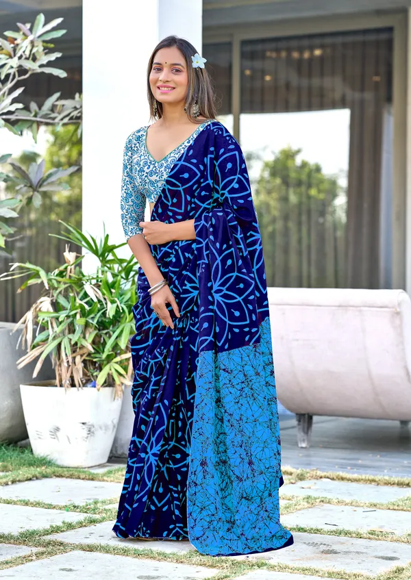 Handicraft_Beautiful_Handicraft_Pure_Soft_MulMulcotton_IKKAT_Hand_Blcok_Print_Saree_With_Blouce_Piece