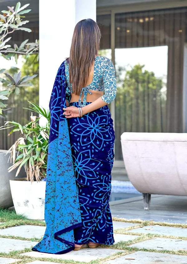 Handicraft_Beautiful_Handicraft_Pure_Soft_MulMulcotton_IKKAT_Hand_Blcok_Print_Saree_With_Blouce_Piece