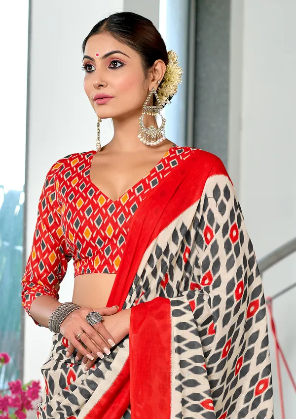 Handicraft_Beautiful_Handicraft_Pure_Soft_MulMulcotton_IKKAT_Hand_Blcok_Print_Saree_With_Blouce_Piece