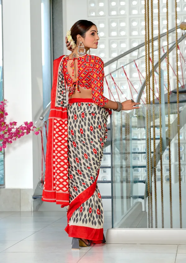 Handicraft_Beautiful_Handicraft_Pure_Soft_MulMulcotton_IKKAT_Hand_Blcok_Print_Saree_With_Blouce_Piece