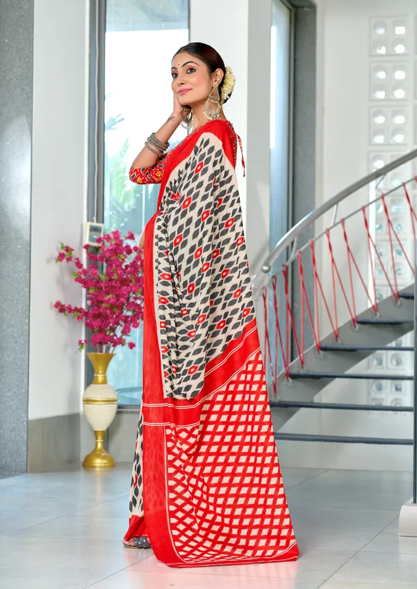 Handicraft_Beautiful_Handicraft_Pure_Soft_MulMulcotton_IKKAT_Hand_Blcok_Print_Saree_With_Blouce_Piece