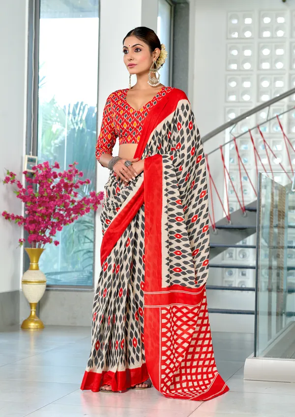 Handicraft_Beautiful_Handicraft_Pure_Soft_MulMulcotton_IKKAT_Hand_Blcok_Print_Saree_With_Blouce_Piece