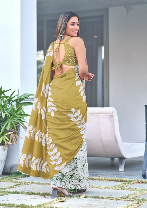 Handicraft_Beautiful_Handicraft_Pure_Soft_MulMulcotton_IKKAT_Hand_Blcok_Print_Saree_With_Blouce_Piece