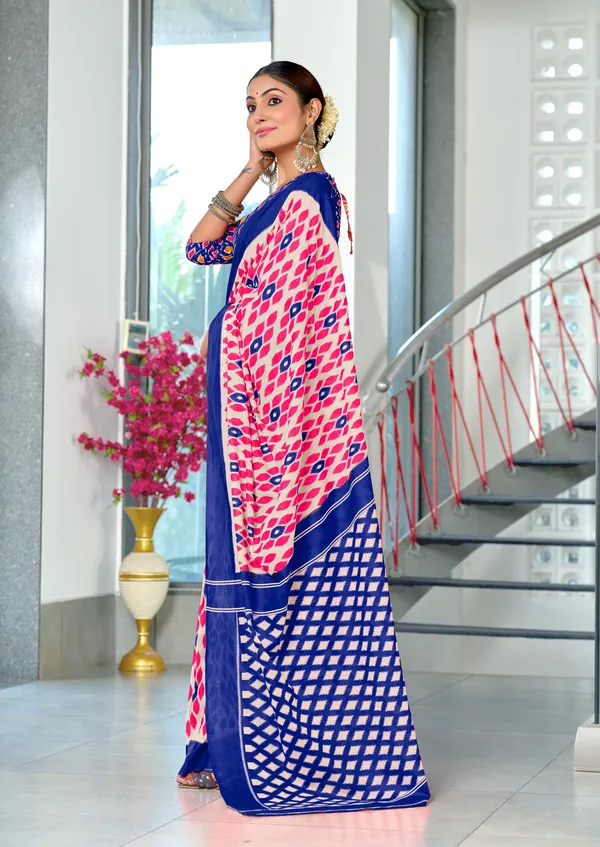 Handicraft_Beautiful_Handicraft_Pure_Soft_MulMulcotton_IKKAT_Hand_Blcok_Print_Saree_With_Blouce_Piece