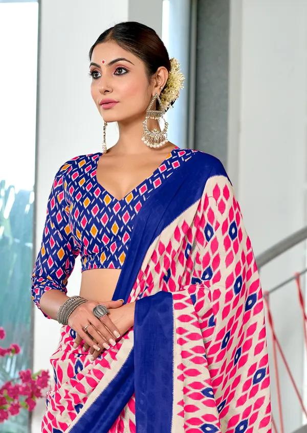 Handicraft_Beautiful_Handicraft_Pure_Soft_MulMulcotton_IKKAT_Hand_Blcok_Print_Saree_With_Blouce_Piece