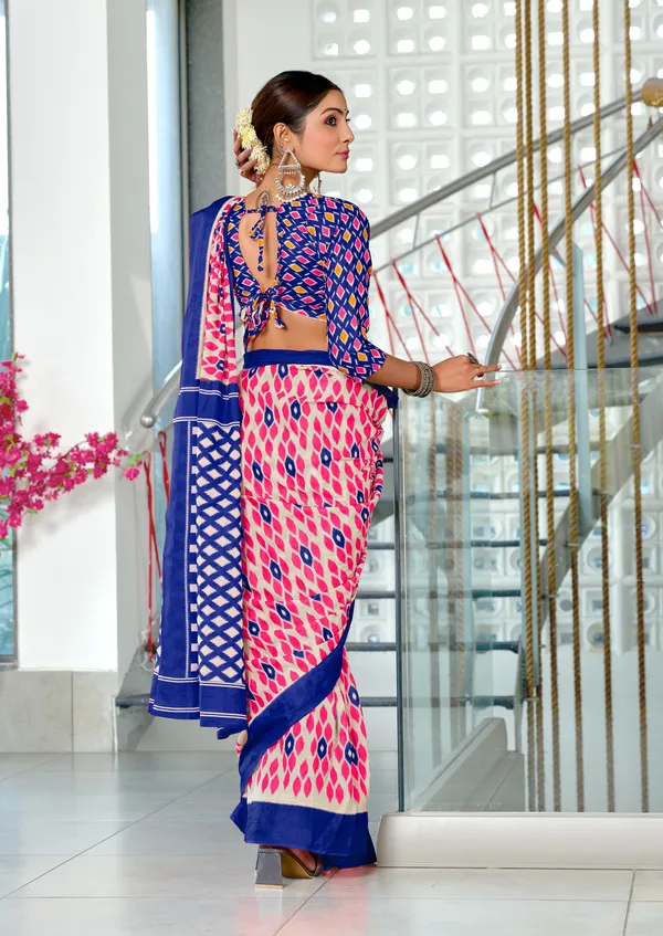 Handicraft_Beautiful_Handicraft_Pure_Soft_MulMulcotton_IKKAT_Hand_Blcok_Print_Saree_With_Blouce_Piece