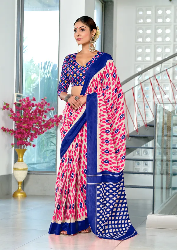 Handicraft_Beautiful_Handicraft_Pure_Soft_MulMulcotton_IKKAT_Hand_Blcok_Print_Saree_With_Blouce_Piece