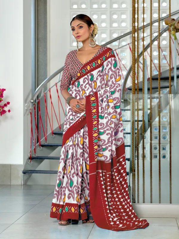 Ikkat_Hand_Block_Print_Print_Pure_Soft_Cotton_saree_With_Blouse_Piece