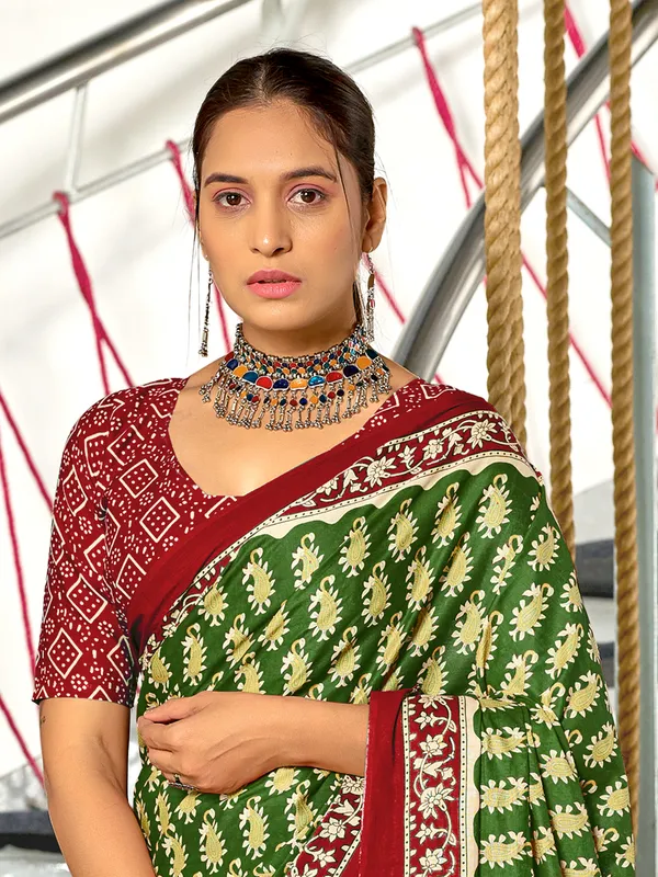 Handicraft_Beautiful_Handicraft_Pure_Soft_MulMulcotton_IKKAT_Hand_Blcok_Print_Saree_With_Blouce_Piece