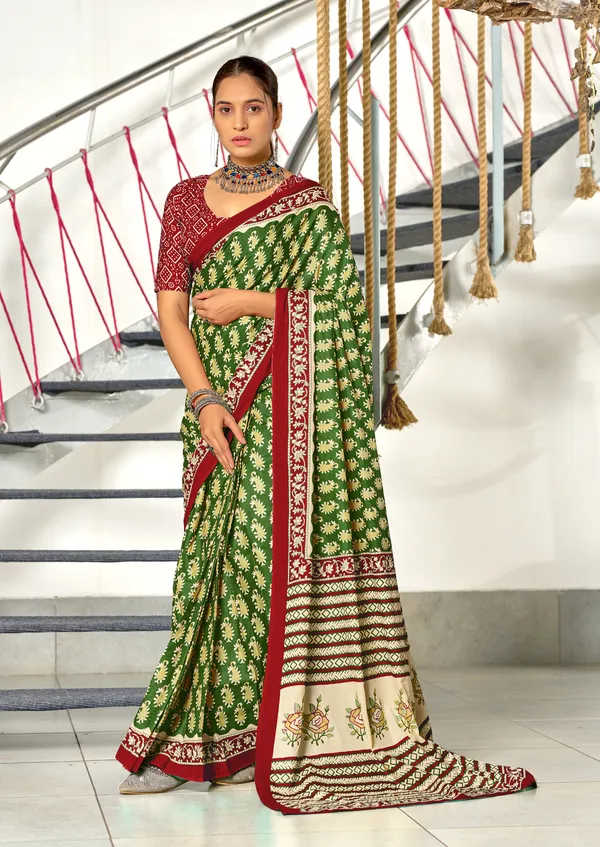 Handicraft_Beautiful_Handicraft_Pure_Soft_MulMulcotton_IKKAT_Hand_Blcok_Print_Saree_With_Blouce_Piece