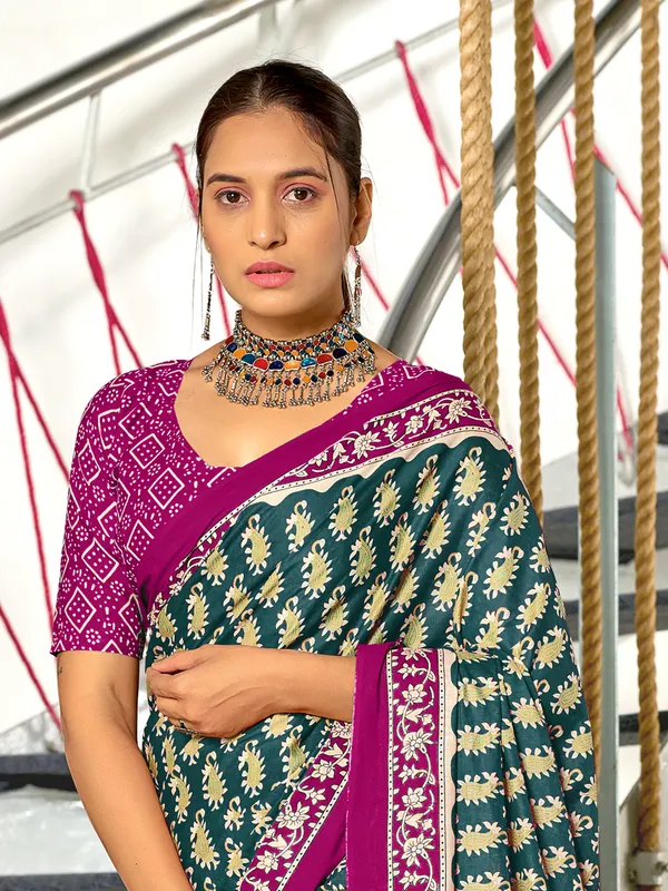 Handicraft_Beautiful_Handicraft_Pure_Soft_MulMulcotton_IKKAT_Hand_Blcok_Print_Saree_With_Blouce_Piece