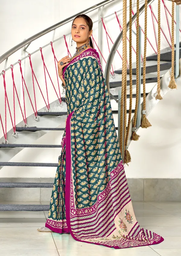 Handicraft_Beautiful_Handicraft_Pure_Soft_MulMulcotton_IKKAT_Hand_Blcok_Print_Saree_With_Blouce_Piece