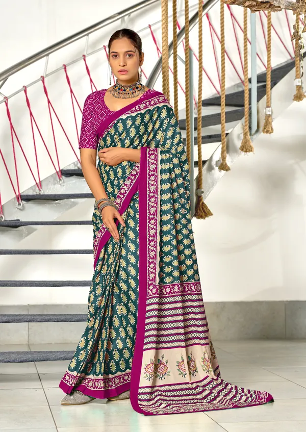 Handicraft_Beautiful_Handicraft_Pure_Soft_MulMulcotton_IKKAT_Hand_Blcok_Print_Saree_With_Blouce_Piece