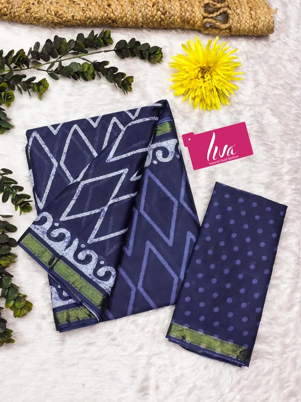 Beautiful_Handicraft_Pure_Soft_MulMul_Cotton_Block_Printed_Zari_Border_Saree_With_Blouse_Piece