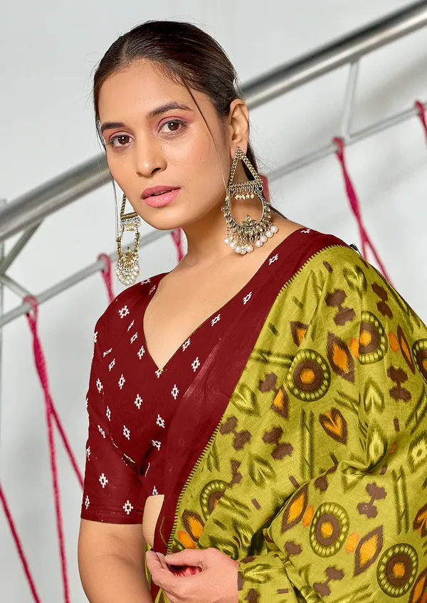 Handicraft_Beautiful_Handicraft_Pure_Soft_MulMulcotton_IKKAT_Hand_Blcok_Print_Saree_With_Blouce_Piece