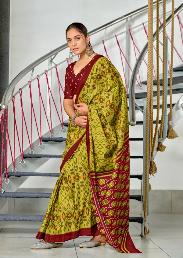 Handicraft_Beautiful_Handicraft_Pure_Soft_MulMulcotton_IKKAT_Hand_Blcok_Print_Saree_With_Blouce_Piece