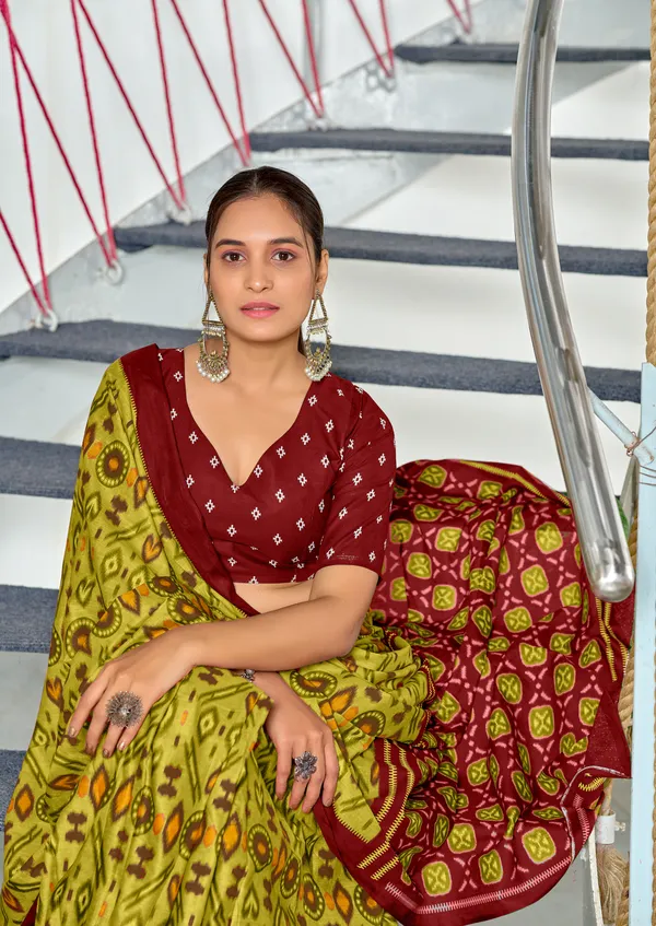 Handicraft_Beautiful_Handicraft_Pure_Soft_MulMulcotton_IKKAT_Hand_Blcok_Print_Saree_With_Blouce_Piece
