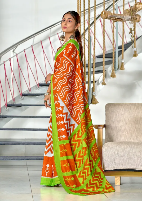 Handicraft_Beautiful_Handicraft_Pure_Soft_MulMulcotton_IKKAT_Hand_Blcok_Print_Saree_With_Blouce_Piece