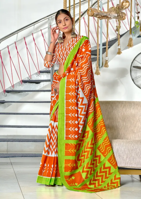 Handicraft_Beautiful_Handicraft_Pure_Soft_MulMulcotton_IKKAT_Hand_Blcok_Print_Saree_With_Blouce_Piece
