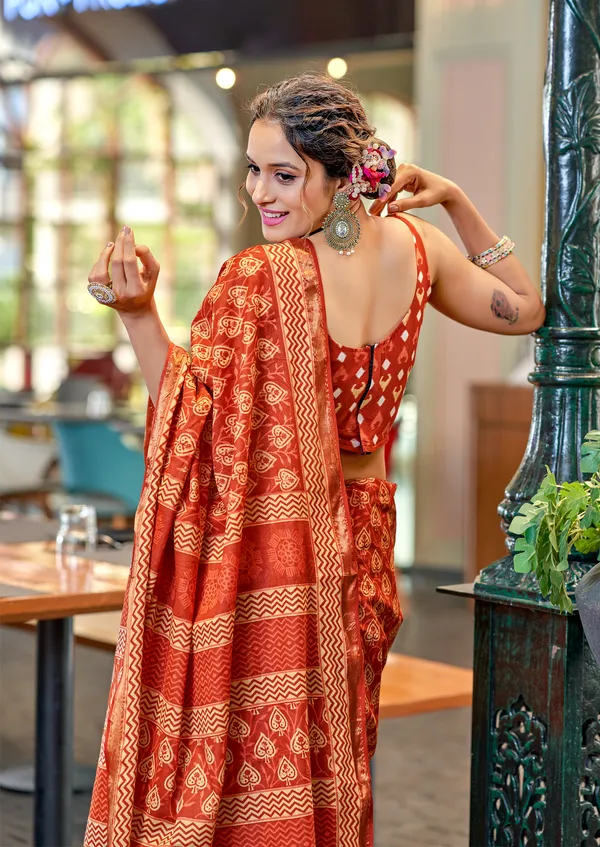 Beautiful_Handicraft_Pure_Soft_MulMul_Cotton_Ikkat_Hand_Printed_Saree_With_Blouse_Piece