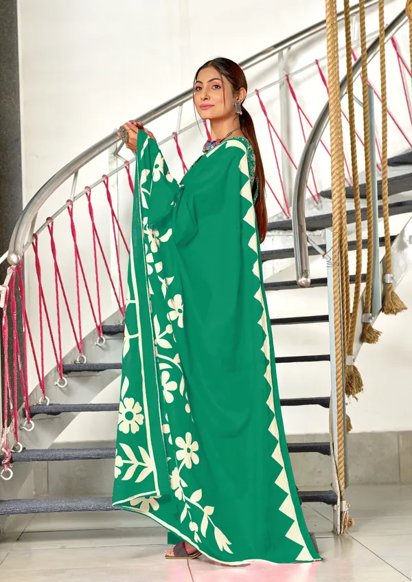 Handicraft_Beautiful_Handicraft_Pure_Soft_MulMulcotton_IKKAT_Hand_Blcok_Print_Saree_With_Blouce_Piece