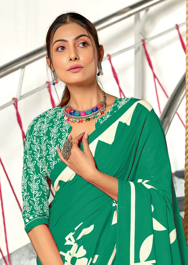 Handicraft_Beautiful_Handicraft_Pure_Soft_MulMulcotton_IKKAT_Hand_Blcok_Print_Saree_With_Blouce_Piece