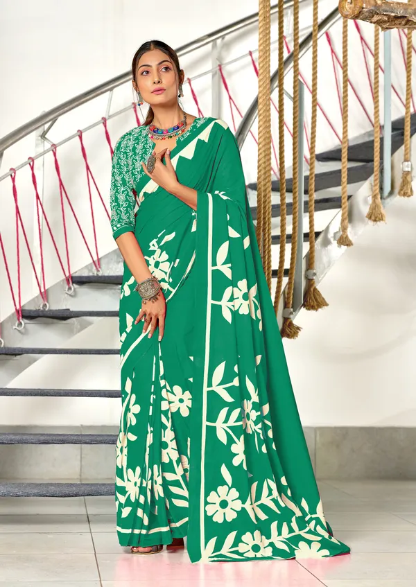 Handicraft_Beautiful_Handicraft_Pure_Soft_MulMulcotton_IKKAT_Hand_Blcok_Print_Saree_With_Blouce_Piece