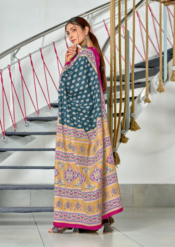 Handicraft_Beautiful_Handicraft_Pure_Soft_MulMulcotton_IKKAT_Hand_Blcok_Print_Saree_With_Blouce_Piece