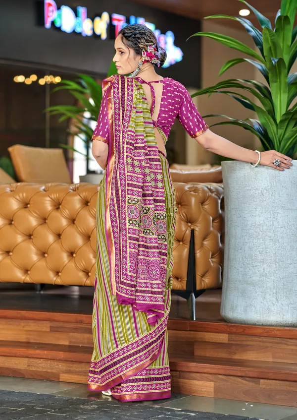 Beautiful_Handicraft_Pure_Soft_MulMul_Cotton_Ikkat_Hand_Printed_Saree_With_Blouse_Piece