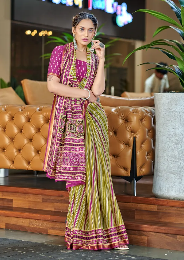 Beautiful_Handicraft_Pure_Soft_MulMul_Cotton_Ikkat_Hand_Printed_Saree_With_Blouse_Piece