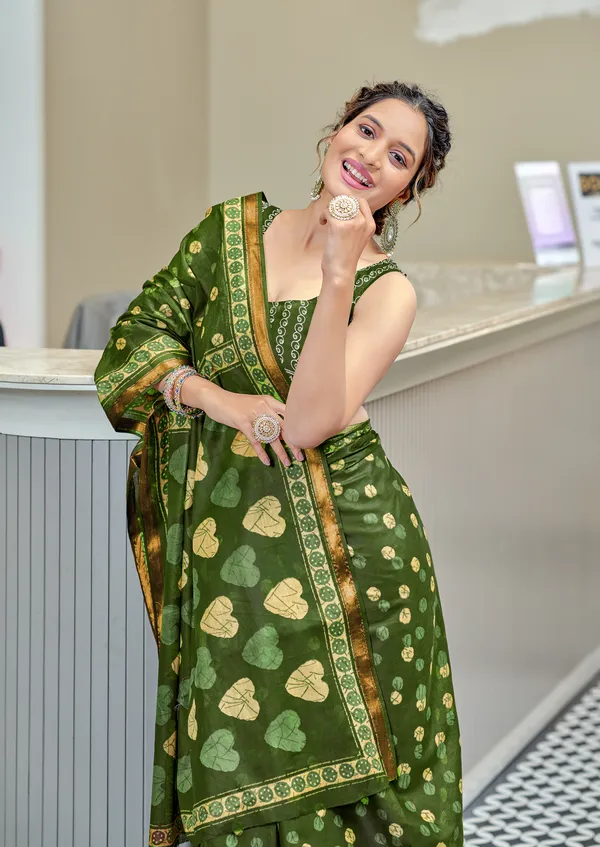 Green__Beautiful_Zari_Border_Handicraft_Pure_Soft_MulMul_Jaipuri_Hand_BlockPrint_Cotton_Saree_With_Blouse_Piece