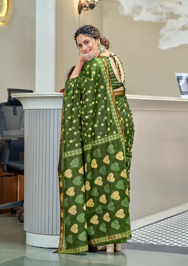 Green__Beautiful_Zari_Border_Handicraft_Pure_Soft_MulMul_Jaipuri_Hand_BlockPrint_Cotton_Saree_With_Blouse_Piece