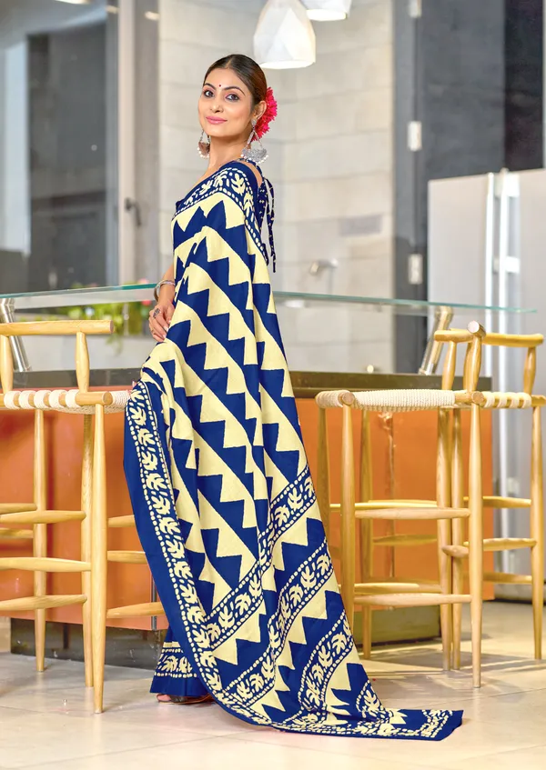 Handicraft_Beautiful_Handicraft_Pure_Soft_MulMulcotton_IKKAT_Hand_Blcok_Print_Saree_With_Blouce_Piece