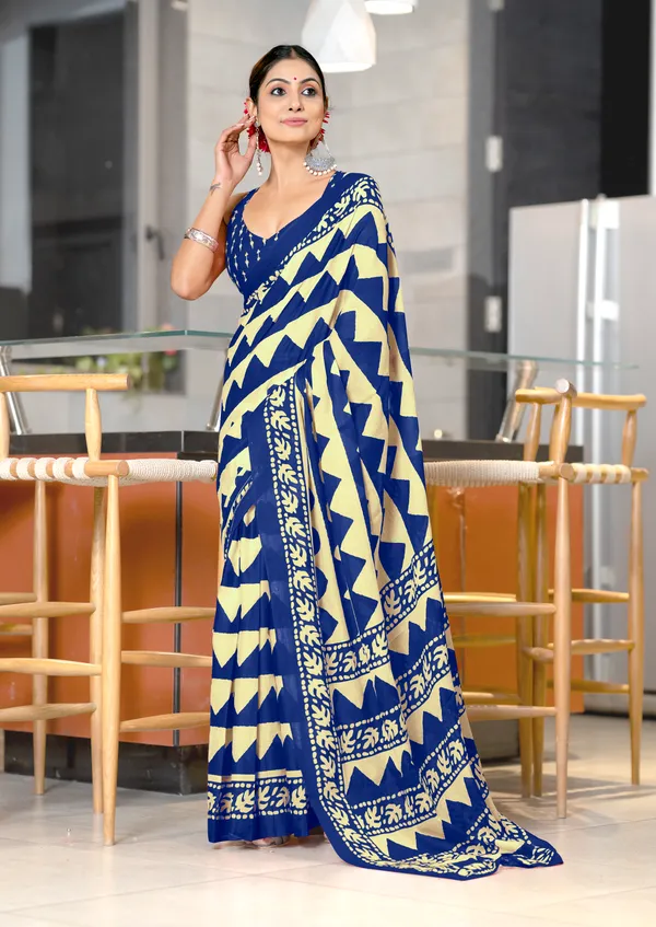 Handicraft_Beautiful_Handicraft_Pure_Soft_MulMulcotton_IKKAT_Hand_Blcok_Print_Saree_With_Blouce_Piece