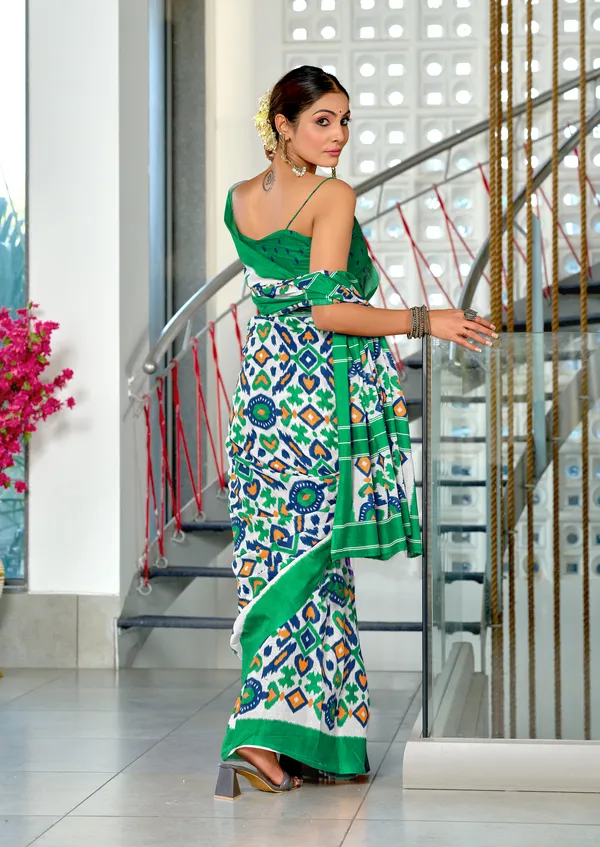 Handicraft_Beautiful_Handicraft_Pure_Soft_MulMulcotton_IKKAT_Hand_Blcok_Print_Saree_With_Blouce_Piece