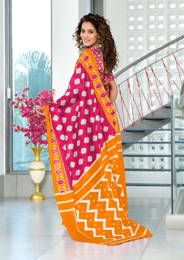 Handicraft_Beautiful_Handicraft_Pure_Soft_MulMulcotton_IKKAT_Hand_Blcok_Print_Saree_With_Blouce_Piece