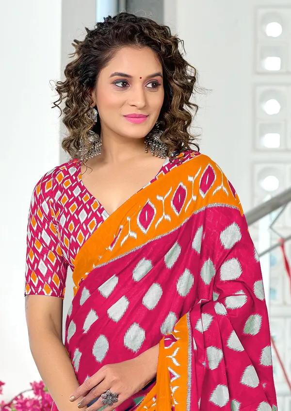 Handicraft_Beautiful_Handicraft_Pure_Soft_MulMulcotton_IKKAT_Hand_Blcok_Print_Saree_With_Blouce_Piece