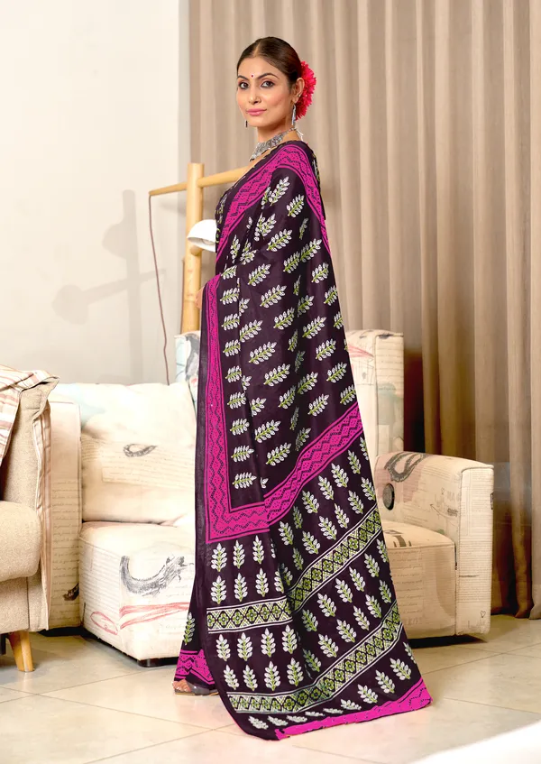 Handicraft_Beautiful_Handicraft_Pure_Soft_MulMulcotton_IKKAT_Hand_Blcok_Print_Saree_With_Blouce_Piece