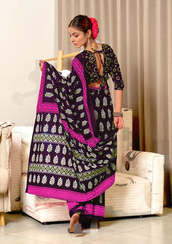 Handicraft_Beautiful_Handicraft_Pure_Soft_MulMulcotton_IKKAT_Hand_Blcok_Print_Saree_With_Blouce_Piece