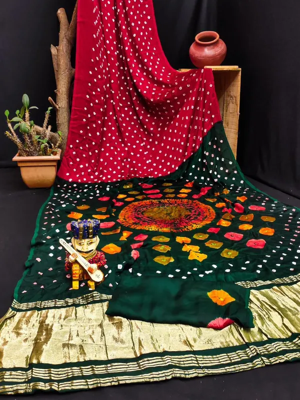 Beautiful_Pure_Gajji_Silk_Heavy_worked_Hand_Bandhej_Worked_Saree_With_Beautiful_zari_Woven_Pallu