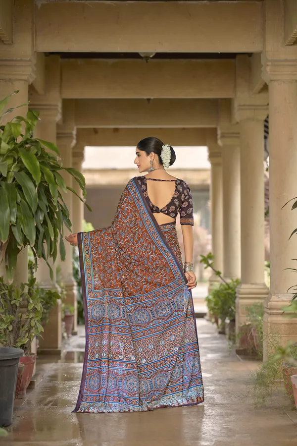 Beautiful_Handicraft_Pure_Soft_MulMul_Cotton_Ikkat_Hand_PrintedSaree_With_Blouse_Piece