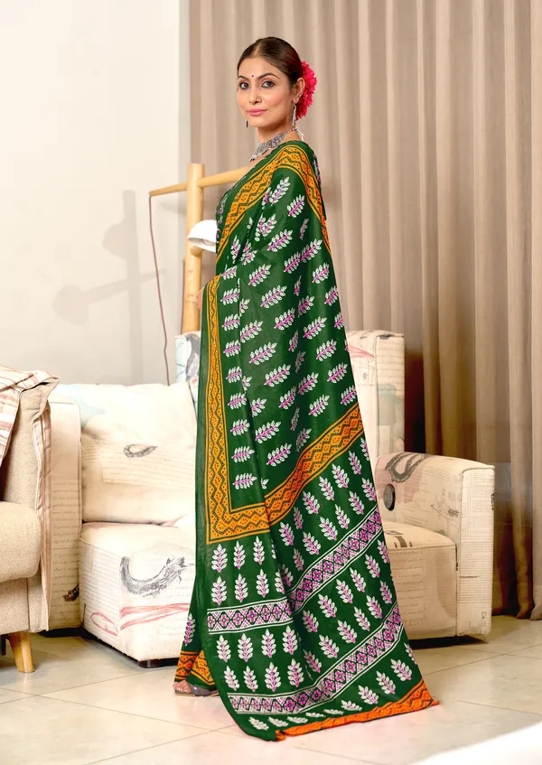 Handicraft_Beautiful_Handicraft_Pure_Soft_MulMulcotton_IKKAT_Hand_Blcok_Print_Saree_With_Blouce_Piece