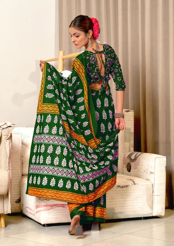 Handicraft_Beautiful_Handicraft_Pure_Soft_MulMulcotton_IKKAT_Hand_Blcok_Print_Saree_With_Blouce_Piece