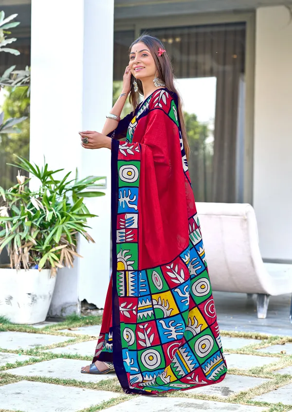 Handicraft_Beautiful_Handicraft_Pure_Soft_MulMulcotton_IKKAT_Hand_Blcok_Print_Saree_With_Blouce_Piece